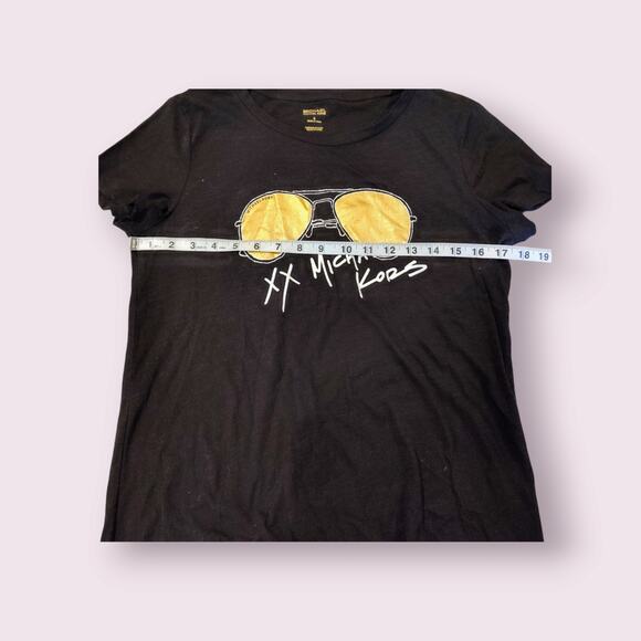 Michael Kors Logo Aviator Glasses T-Shirt Women's Medium Fitted Black‎ Gold - Picture 5 of 5